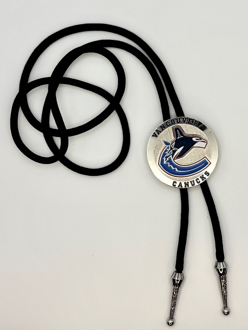 Vancouver Canucks Bolo Tie One-of-a-Kind NHL Fan Apparel Upcycled 1.75" pin
